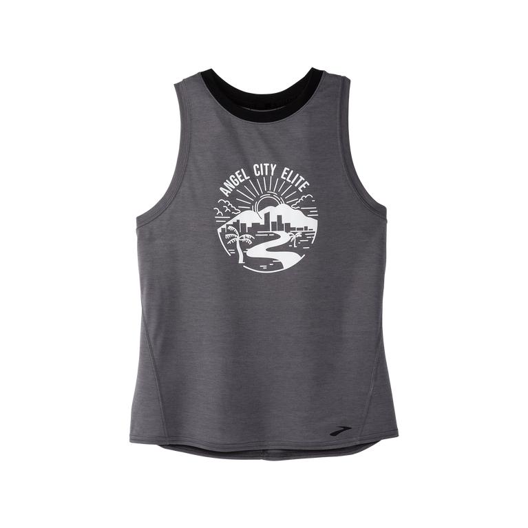 Brooks Houston22 Distance Graphic Womens Running Tank Top - Shadow Grey/Angel City Elite - Indonesia